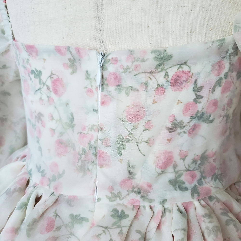 Reversible Floral Organza Babydoll Puff Dress - Picture 12 of 16